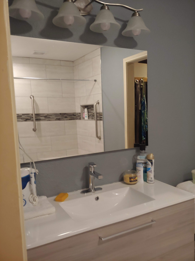 Handicap bathroom remodel and enlarge