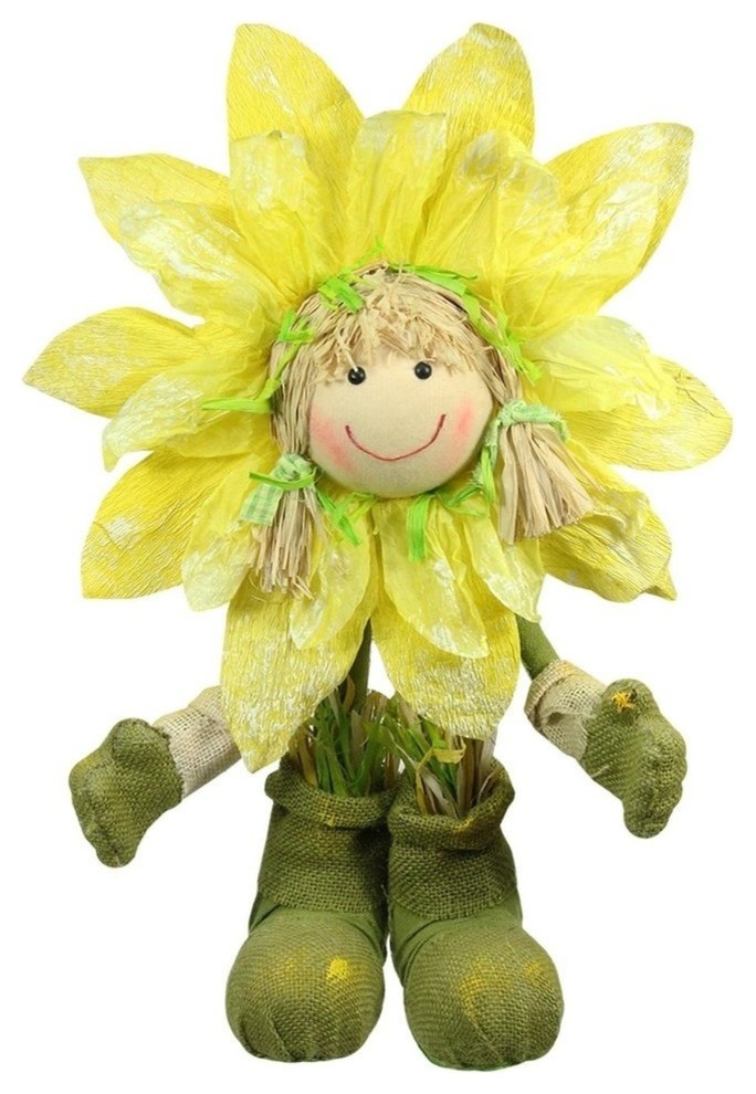 Green Floral Standing Sunflower Girl Decorative Figure, Green, 17"x7"x29"
