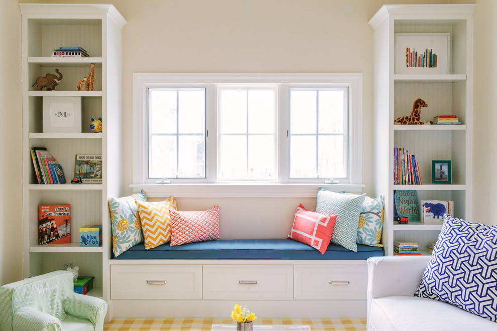 Transitional Kids - Inspiration for a mid-sized transitional gender-neutral playroom remodel in Chicago with beige walls