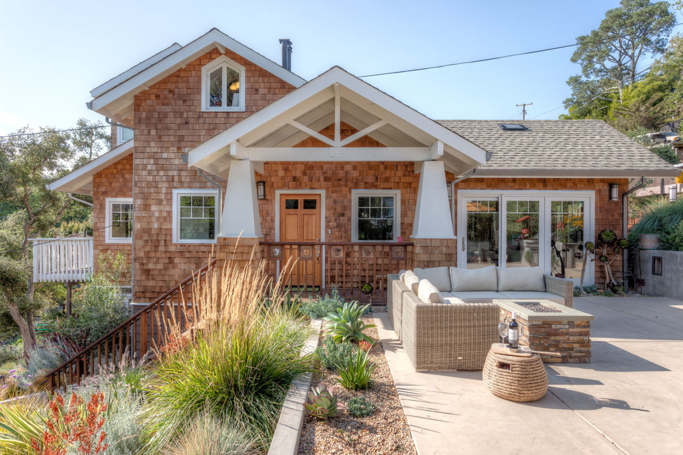 Patio - mid-sized craftsman front yard concrete patio idea in San Francisco with no cover