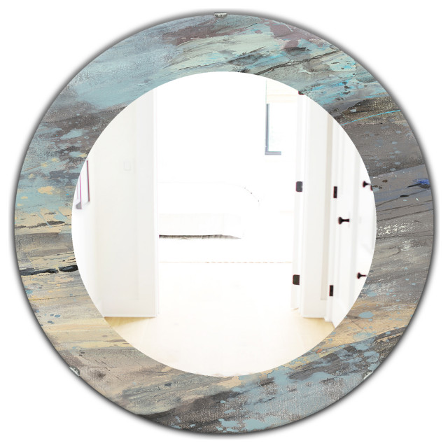 Designart Rock Teal Panel I Modern Frameless Oval Or Round Wall Mirror ...