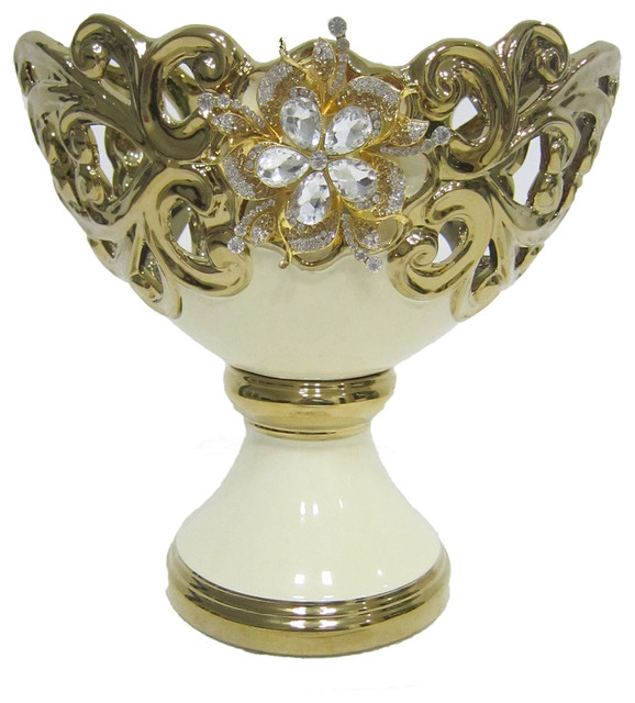 D'Lusso Designs Gold Bling Footed Bowl Modern Decorative Bowls by