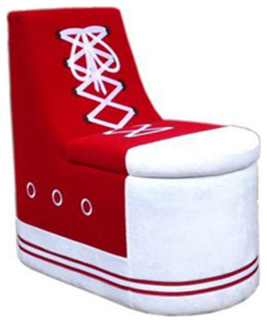 Sneaker Shoe Shaped Wooden Chair With Storage, Red and White ...