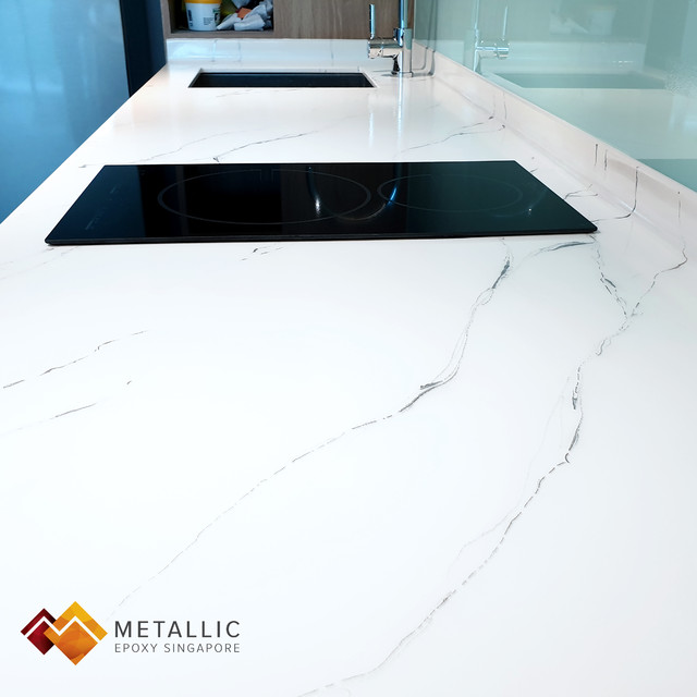 Metallic Epoxy Countertop Design Chrome Silver Veins On Pure
