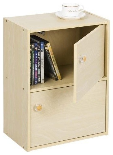 Furinno 11201SBE Pasir 2 Tier Bookcase With 2 Door/Round Handle, Steam Beech