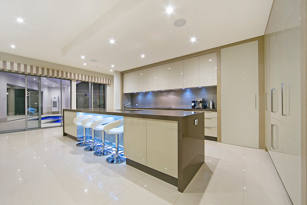 Design ideas for a large modern single-wall eat-in kitchen in Adelaide with with island.