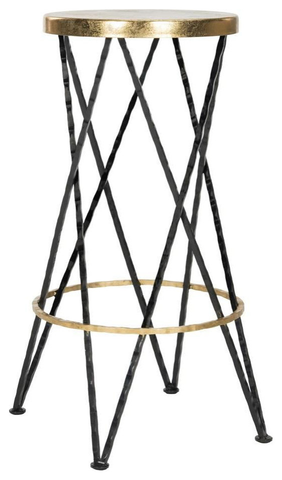 Jasmine Bar Stool, Black / Gold Set of 2 Industrial Bar Stools And