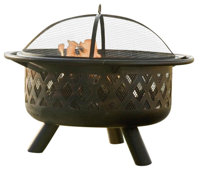 36 Inch Bronze Fire Pit With Grill Grate Spark Screen Cover And