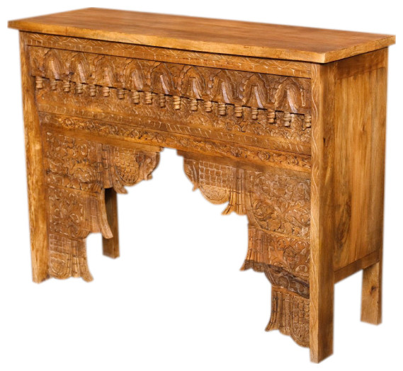 Rustic Console Table, Vintage Carved Brown Carved Mantle, Hall Table