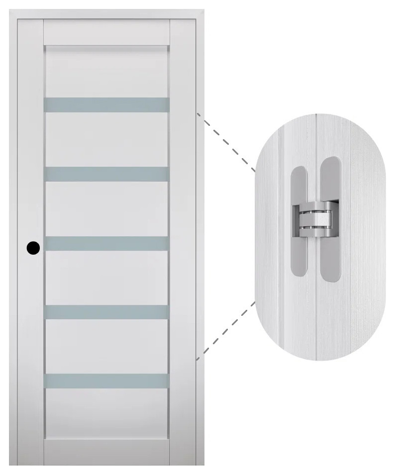Leora Bianco Noble with Concealed Hinges, Tempered Frosted Glass, Solid Core, 24" X 80", Right-Hand