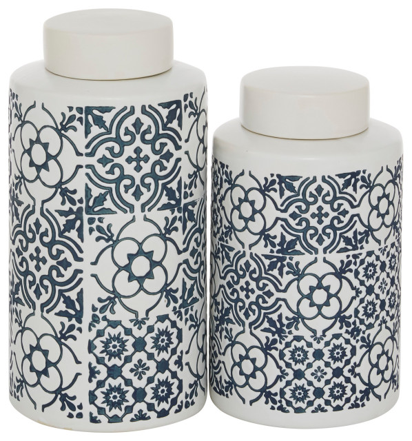 Set of 2 Ceramic Country Cottage Decorative Jar 70383 Traditional