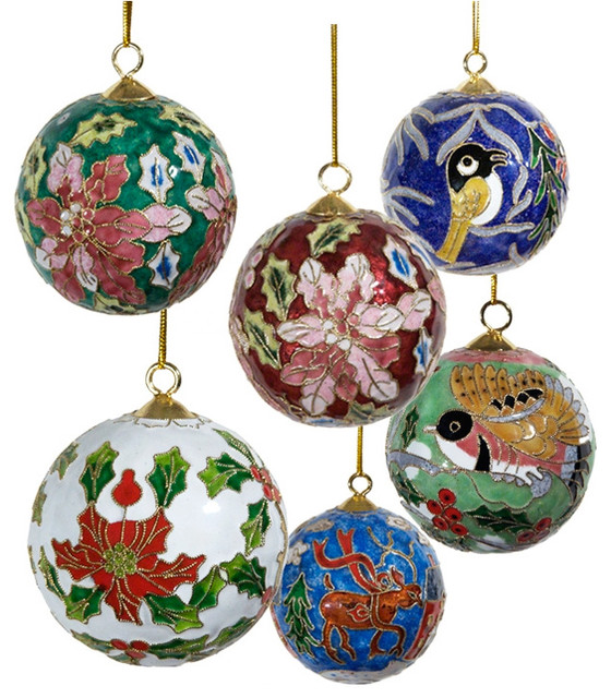 Cloisonne Christmas Ball Ornaments, Set of 6 Traditional Christmas