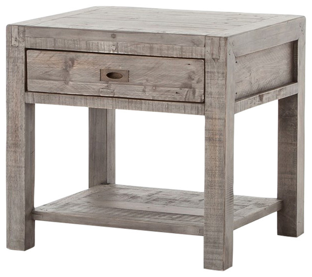 Parsons Reclaimed Wood 1 Drawer End Table Gray Rustic Side