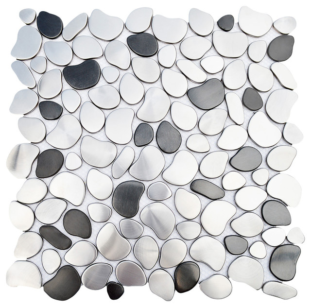 River Rock Mosaic Stainless Steel Tile Black And Silver River Rock Mosaic Stainless Steel Tile Black And Silver 12 X12