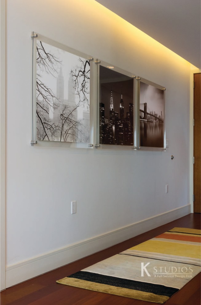Transitional entryway photo in Denver with a medium wood front door