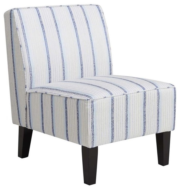 Striped Armless Slipper Chair, Blue Transitional Armchairs And