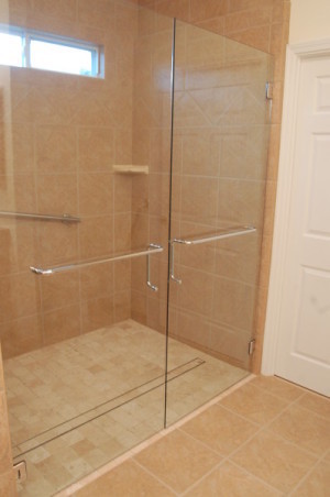 shower curbless bathroom doors linear showers door drain bath two roll tile designs replaced contemporary hometalk accessible access glass removed