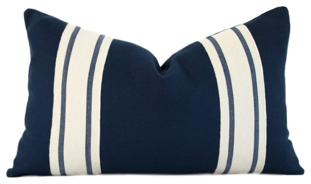 Striped Lumbar Linen Pillow Cover, Navy 