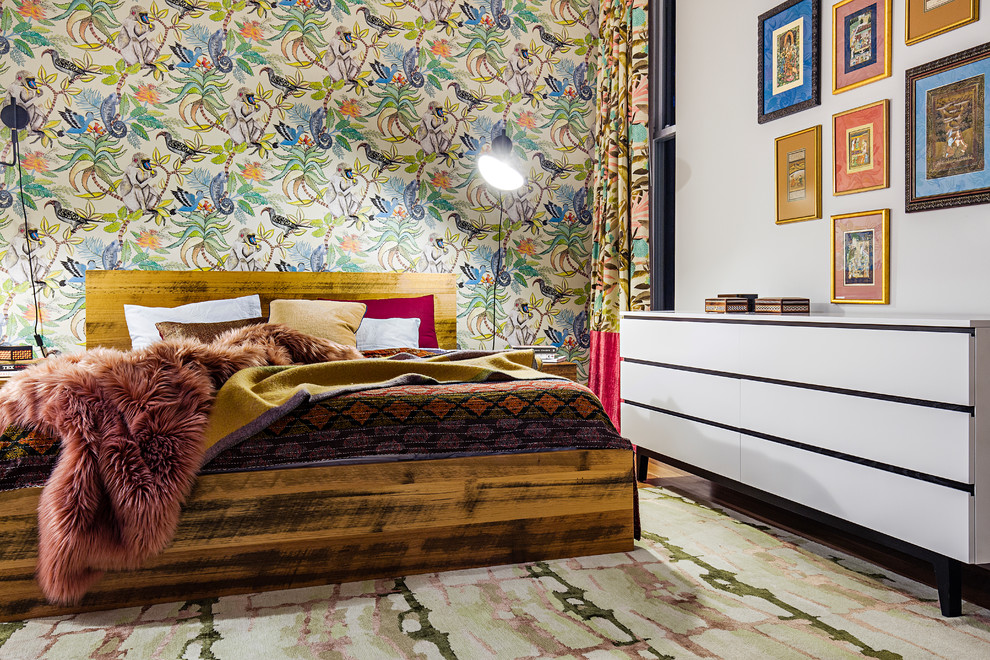 Photo of an eclectic bedroom in Sydney with multi-coloured walls.