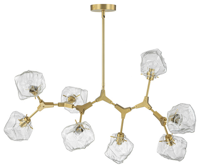 8-Light Brass Clear Glass Branch Chandelier