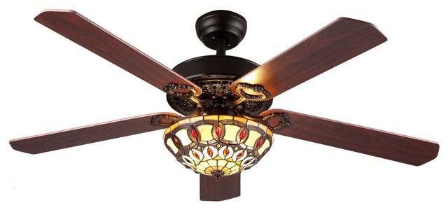 Victorian Ceiling Fan With Tiffany Shade 5 Reversable Blades 48 Victorian Ceiling Fan With Tiffany Lampshade 5 Reversable Blades