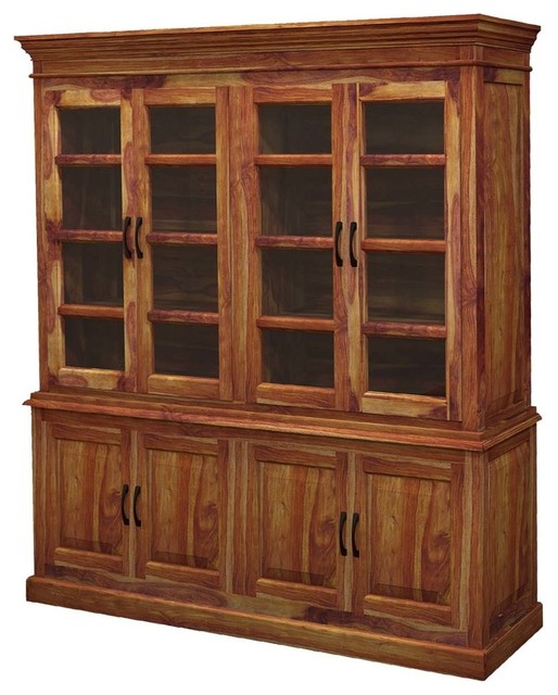 Oklahoma Rustic Solid Wood Cat 4 Door Buffet With Hutch Oklahoma Rustic Solid Wood Cat 4 Door Buffet With Hutch