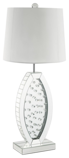 ACME Nysa Drum Shape Table Lamp in White Fabric and Mirrored