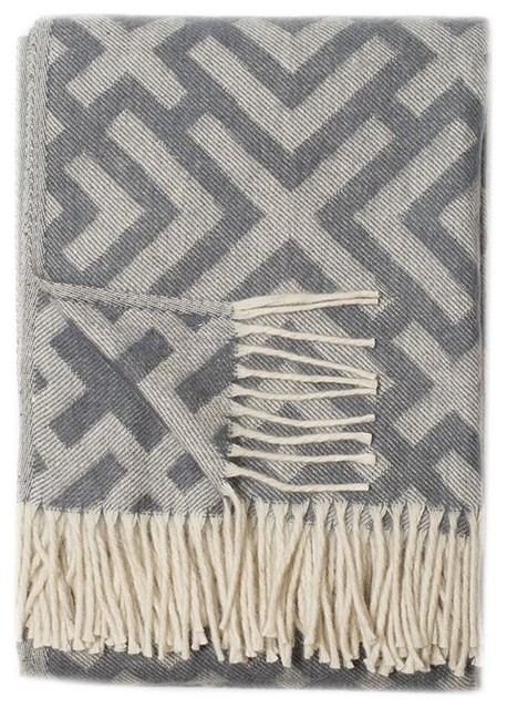 Athens Wool Blend Throw, Cream and Gray