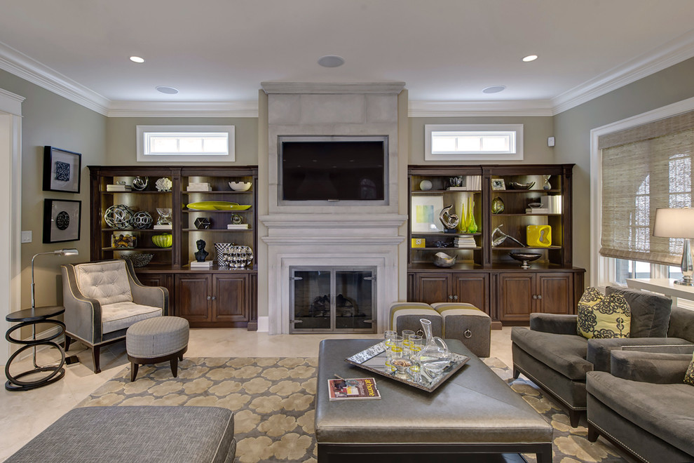 This is an example of a transitional family room in St Louis.