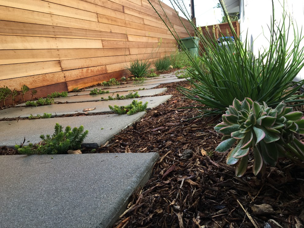 Inspiration for a mid-sized modern front yard full sun xeriscape in Los Angeles with concrete pavers.