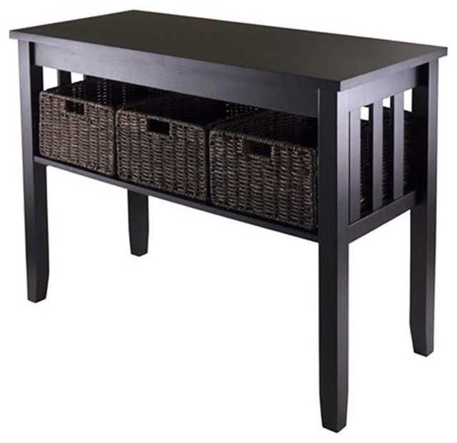 Pemberly Row Solid Wood Console Hall Table with 3 Foldable Baskets in ...