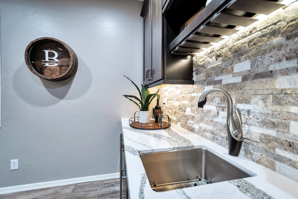Example of a large transitional porcelain tile and multicolored floor basement design in Phoenix