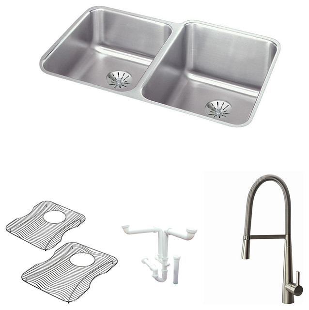 Elkay 31 X 21 Stainless Steel Double Bowl Undermount Kitchen Sink Kit