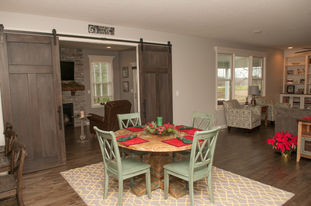 Mid-sized transitional kitchen/dining room combo photo with gray walls