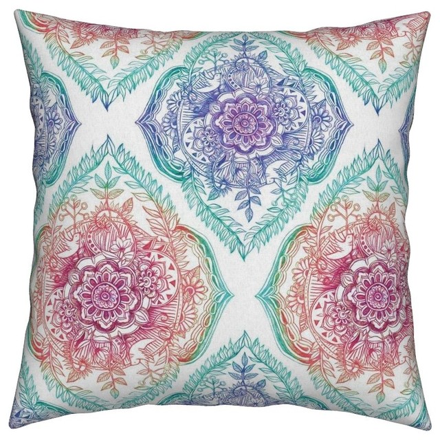 Rainbow Botanical Moroccan Doodle Magenta Throw Pillow