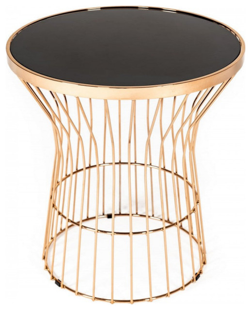 Roxana Modern Black Glass and Rosegold End Table Modern Side Tables