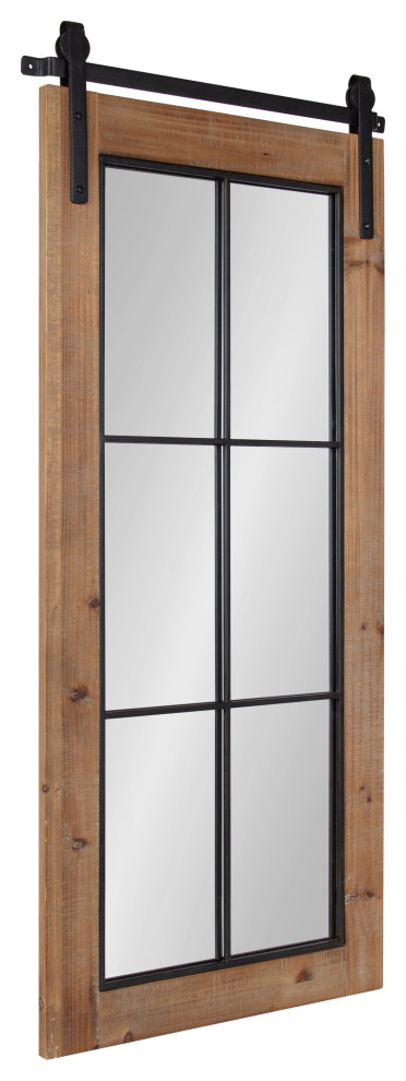 Cates Windowpane Framed Wall Mirror, Rustic Brown 18x43