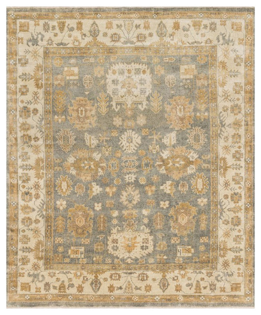 Silas Global Bazaar Blue Ivory Oushak Wool Rug 5 6x8 6 Bazaar Blue Ivory Oushak Wool Rug