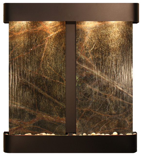 Aspen Falls Water Fountain, Green Marble, Blackened Copper, Round