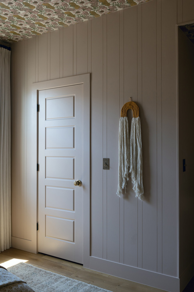 Fresh Vintage-Inspired Wallpapers in an Austin Home - This lovely girl's bedroom features Abigail Borg's "Hello Yarrow Natural" wallpaper on the ceiling.
