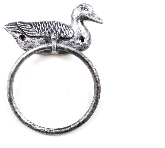 Rustic Silver Cast Iron Mallard Duck Towel Holder 6 5 Farmhouse
