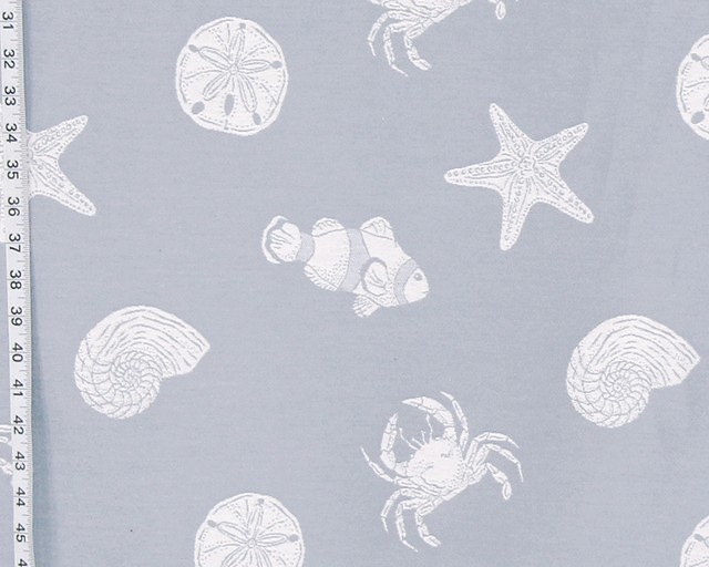 Purple Denim Beach Fabric Seashells Starfish Tropical Fish Crab Upholstery Beach Style Drapery Fabric By Brick House Fabrics Houzz