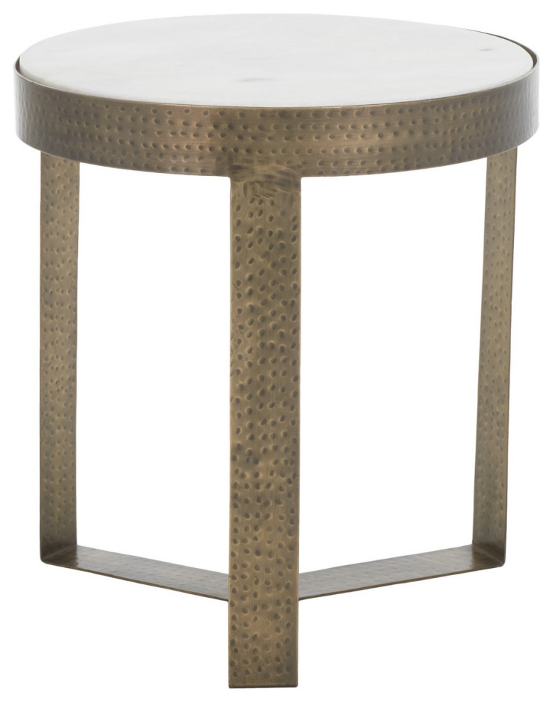 Safavieh Triss Round Accent Table, White Marble/Antique Brass, N/A