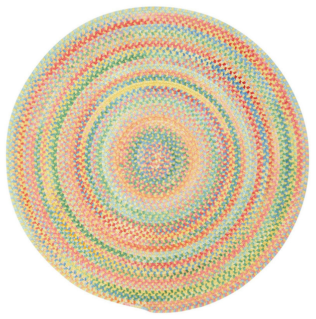Baby's Breath Braided Round Rug, Light Yellow Contemporary Area