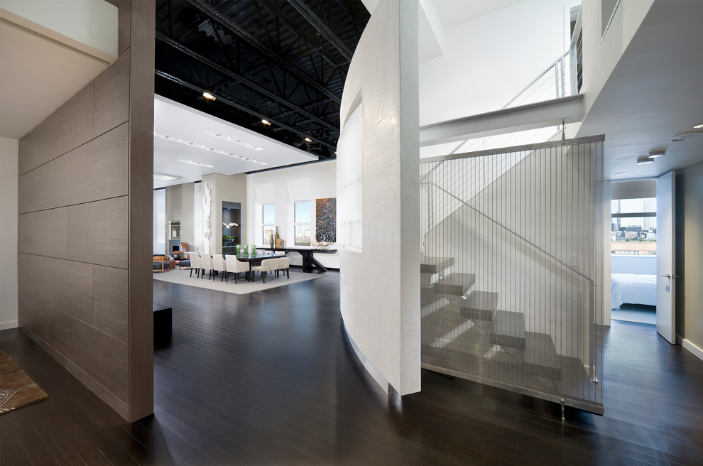 Contemporary u-shaped staircase in Boston with open risers.