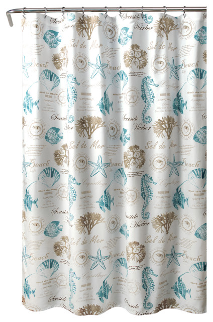 Harbor Life Shower Curtain Blue Taupe Single 72 X72 Beach
