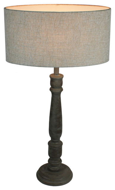 Urban Designs 27-Inch Rusted Wood and Oval Beige Table Lamp