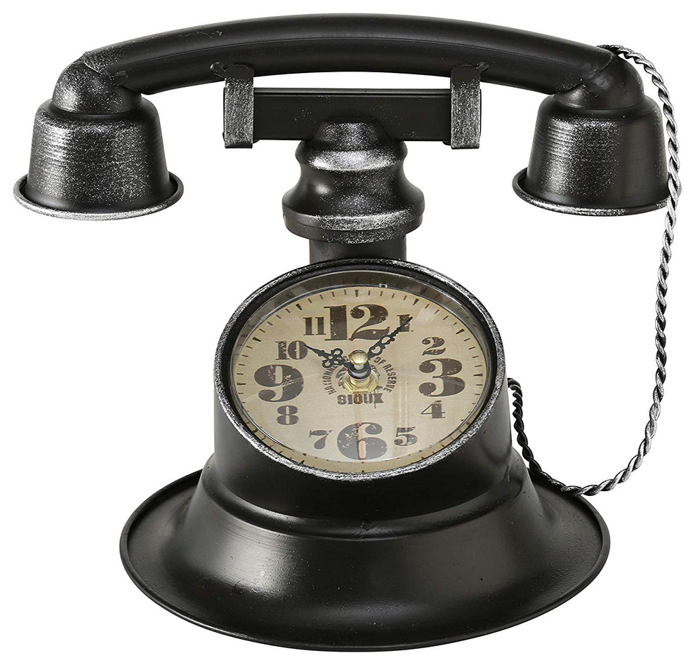 Retro Telephone Table Top Clock, 8 1/4 L x 8 1/4 W x 9 3/4 H inches