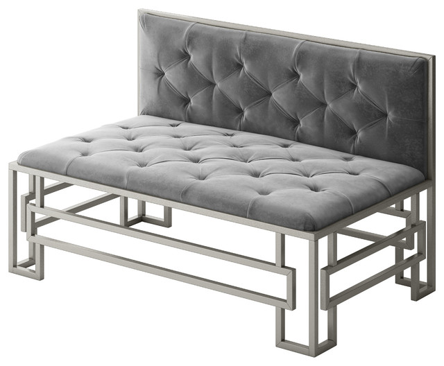 Alice Modern Loveseat With Silver Metal Frame and Gray Velvet Seat