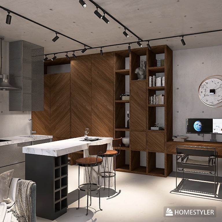 Однокомнатная квартира в стиле Industrial для режиссера с большим псом